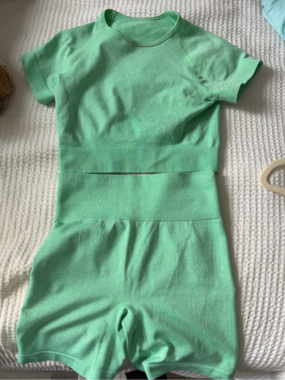 Women’s Short Sleeve Crop Top and biker shorts in Mint Green